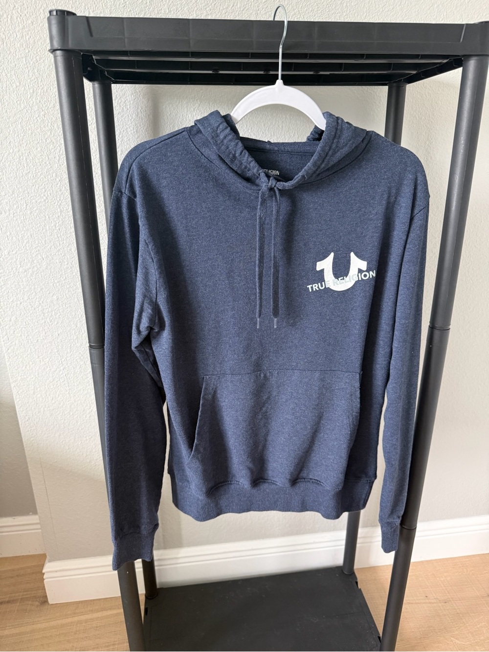 True Religion Navy Pullover Hoodie with White Logo